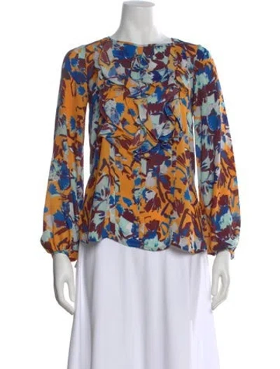 Pre-owned Prabal Gurung Floral Print Crew Neck Blouse In Blue