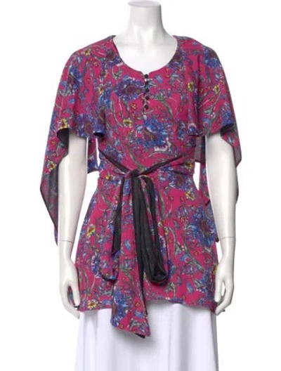 Pre-owned Prabal Gurung Floral Print Crew Neck Blouse In Pink