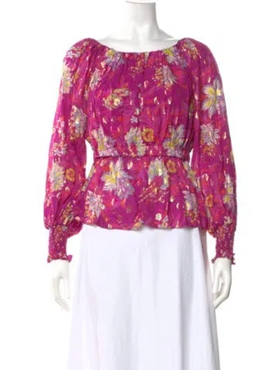 Pre-owned Prabal Gurung Floral Print Crew Neck Blouse In Pink