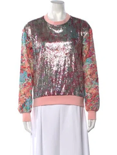 Pre-owned Prabal Gurung Floral Print Crew Neck Sweatshirt In Pink
