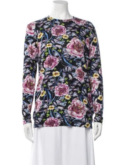 Pre-owned Prabal Gurung Floral Print Crew Neck Top In Black