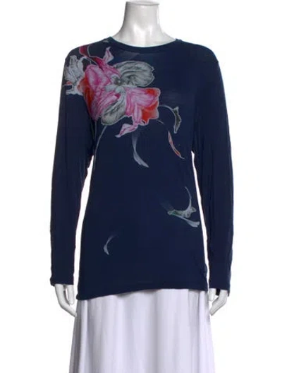 Pre-owned Prabal Gurung Floral Print Crew Neck Top In Blue