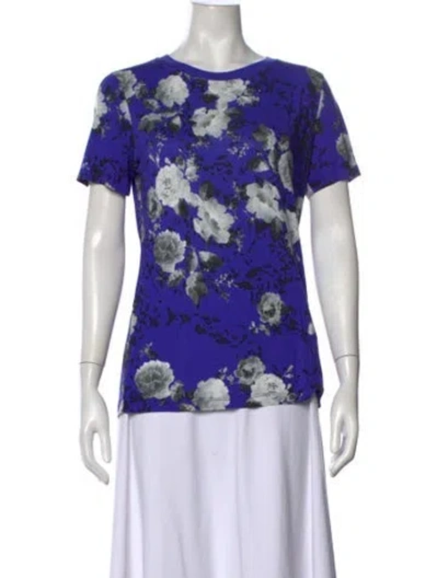 Pre-owned Prabal Gurung Floral Print Crew Neck Top In Blue