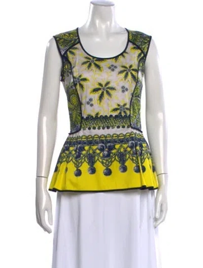 Pre-owned Prabal Gurung Floral Print Crew Neck Top In Grey