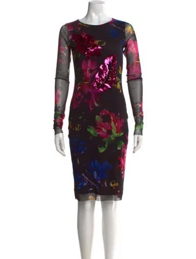 Pre-owned Prabal Gurung Floral Print Knee-length Dress In Black