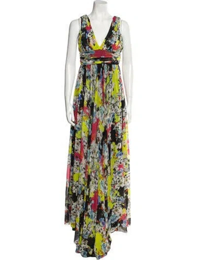 Pre-owned Prabal Gurung Floral Print Long Dress In Black