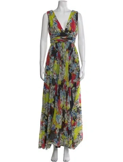 Pre-owned Prabal Gurung Floral Print Long Dress In Black