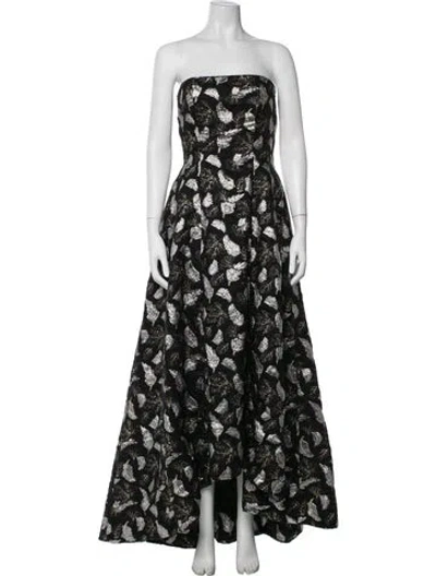 Pre-owned Prabal Gurung Floral Print Long Dress In Black