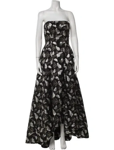Pre-owned Prabal Gurung Floral Print Long Dress In Black