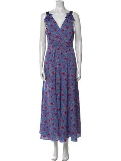 Pre-owned Prabal Gurung Floral Print Long Dress In Blue