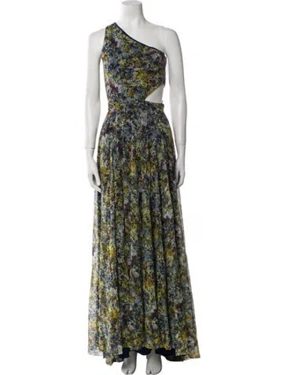 Pre-owned Prabal Gurung Floral Print Long Dress In Blue