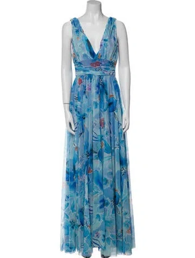 Pre-owned Prabal Gurung Floral Print Long Dress In Blue
