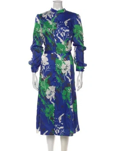 Pre-owned Prabal Gurung Floral Print Long Dress In Blue