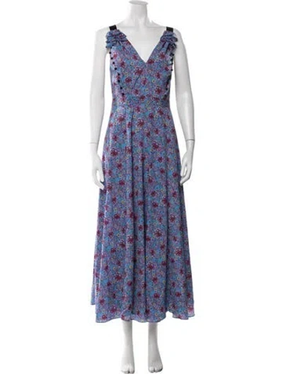 Pre-owned Prabal Gurung Floral Print Long Dress In Blue