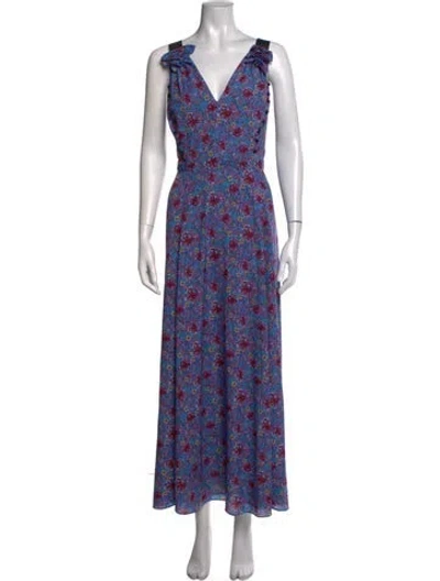 Pre-owned Prabal Gurung Floral Print Long Dress In Blue