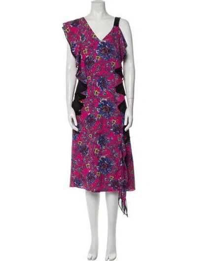 Pre-owned Prabal Gurung Floral Print Long Dress In Pink
