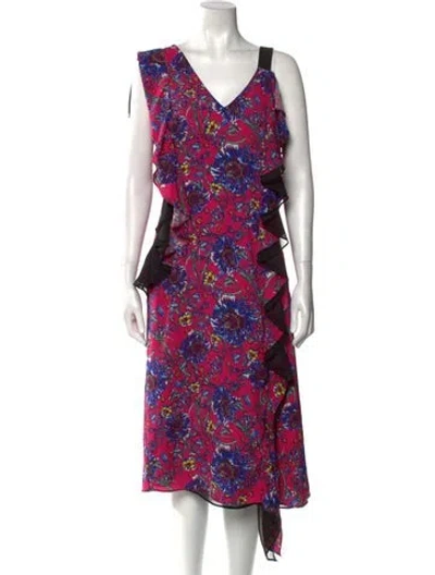 Pre-owned Prabal Gurung Floral Print Long Dress In Pink