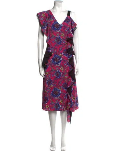 Pre-owned Prabal Gurung Floral Print Long Dress In Pink