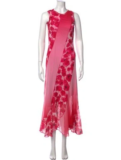Pre-owned Prabal Gurung Floral Print Long Dress In Pink