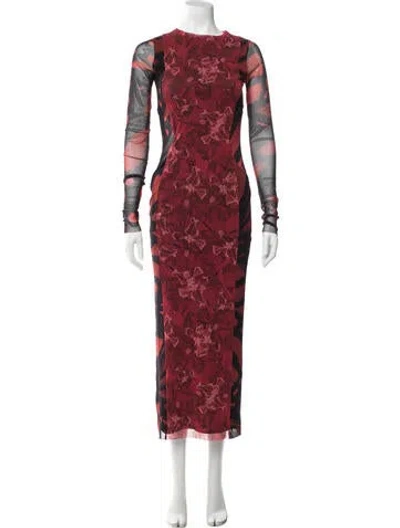 Pre-owned Prabal Gurung Floral Print Long Dress In Red