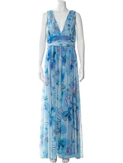 Pre-owned Prabal Gurung Floral Print Long Dress W/ Tags In Blue