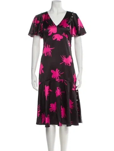 Pre-owned Prabal Gurung Floral Print Midi Length Dress In Black