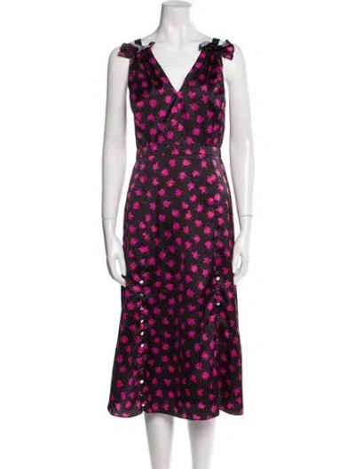 Pre-owned Prabal Gurung Floral Print Midi Length Dress In Black