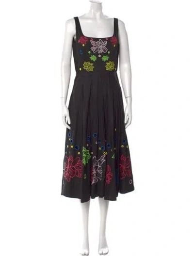 Pre-owned Prabal Gurung Floral Print Midi Length Dress In Black
