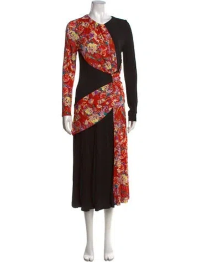 Pre-owned Prabal Gurung Floral Print Midi Length Dress In Black