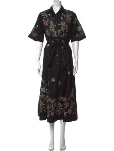 Pre-owned Prabal Gurung Floral Print Midi Length Dress In Black