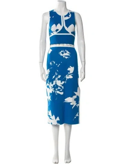 Pre-owned Prabal Gurung Floral Print Midi Length Dress In Blue