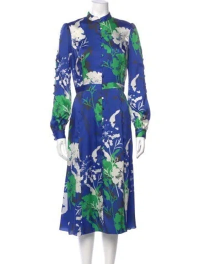 Pre-owned Prabal Gurung Floral Print Midi Length Dress In Blue