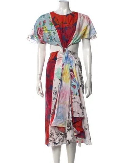 Pre-owned Prabal Gurung Floral Print Midi Length Dress In Blue