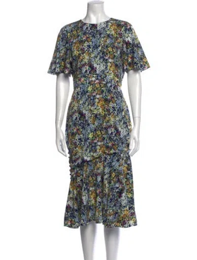 Pre-owned Prabal Gurung Floral Print Midi Length Dress In Blue