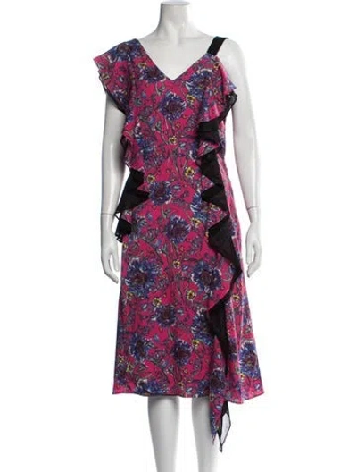 Pre-owned Prabal Gurung Floral Print Midi Length Dress In Blue/green/pink