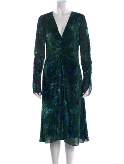 Pre-owned Prabal Gurung Floral Print Midi Length Dress In Green