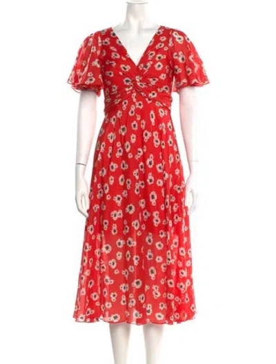 Pre-owned Prabal Gurung Floral Print Midi Length Dress W/ Tags In Orange