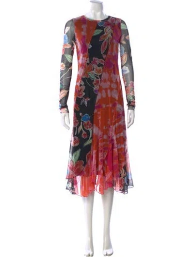 Pre-owned Prabal Gurung Floral Print Midi Length Dress W/ Tags In Orange