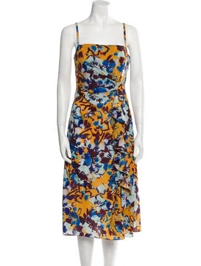 Pre-owned Prabal Gurung Floral Print Midi Length Dress In Yellow
