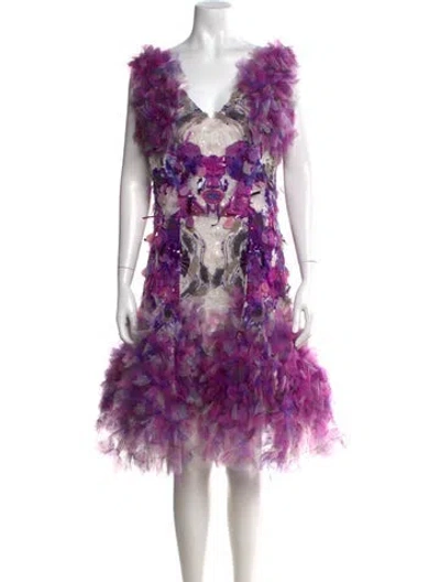 Pre-owned Prabal Gurung Floral Print Mini Dress In Purple