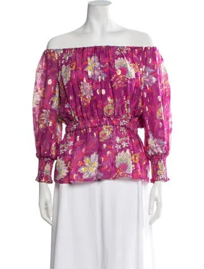 Pre-owned Prabal Gurung Floral Print Off-the-shoulder Blouse In Pink