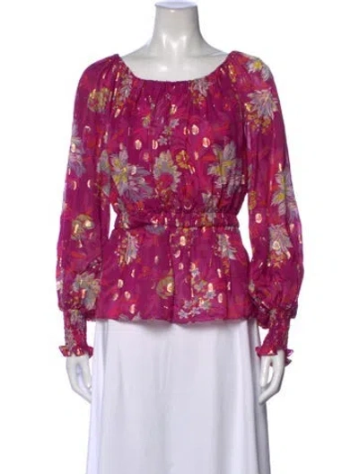 Pre-owned Prabal Gurung Floral Print Scoop Neck Blouse In Pink
