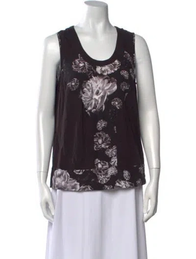Pre-owned Prabal Gurung Floral Print Scoop Neck Top In Blue