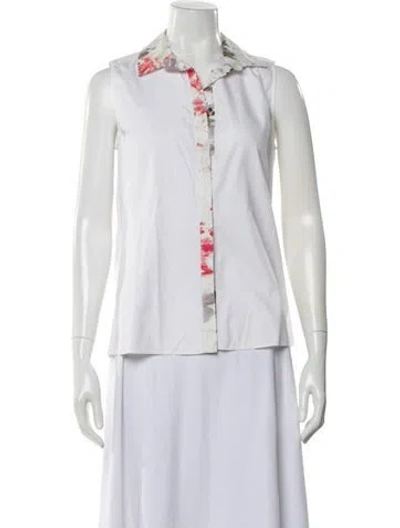 Pre-owned Prabal Gurung Floral Print Sleeveless Button-up Top In White