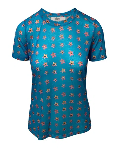 Prabal Gurung Floral Print Top In Turquoise Polyester In Blue