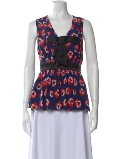 Pre-owned Prabal Gurung Floral Print V-neck Blouse In Black