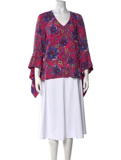 Pre-owned Prabal Gurung Floral Print V-neck Blouse In Pink