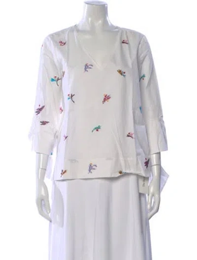 Pre-owned Prabal Gurung Floral Print V-neck Top In White