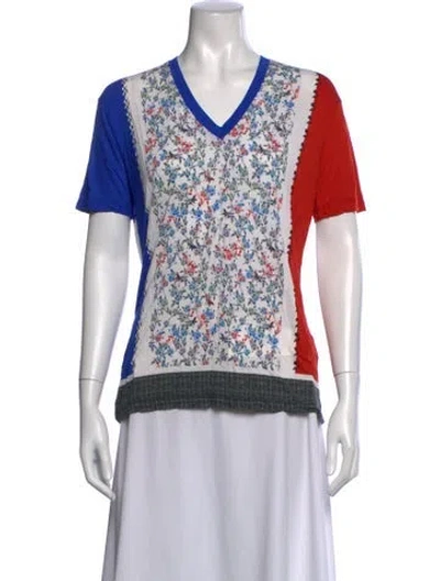 Pre-owned Prabal Gurung Floral Print V-neck T-shirt In White
