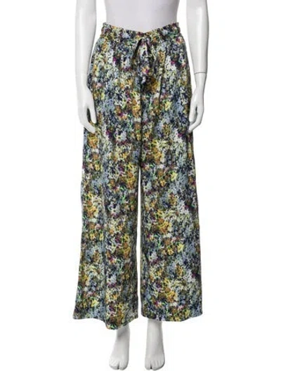 Pre-owned Prabal Gurung Floral Print Wide Leg Pants In Blue